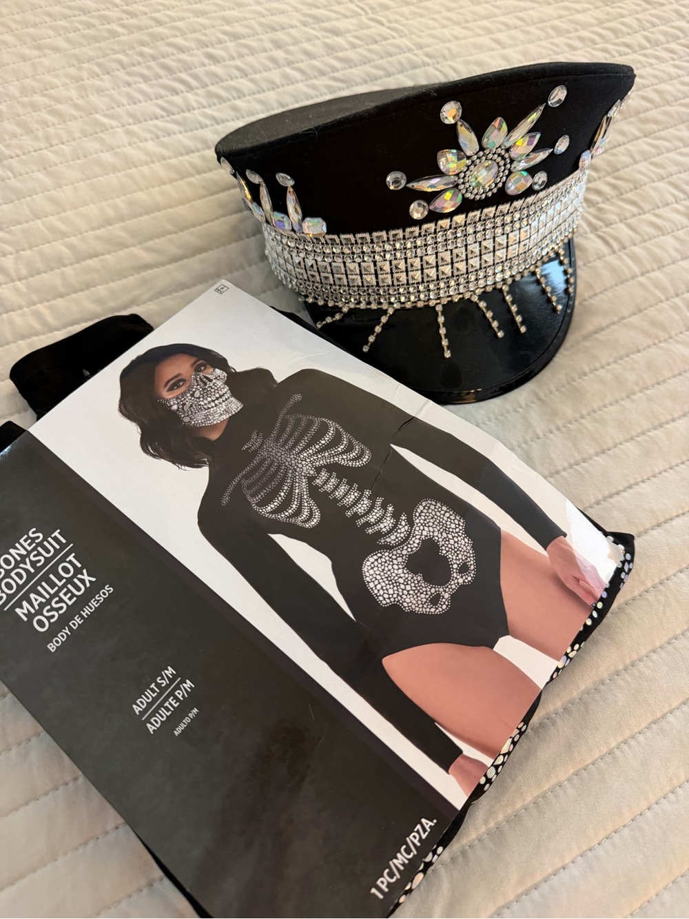 Sexy skeleton Halloween costume w/matching hat size small - like new